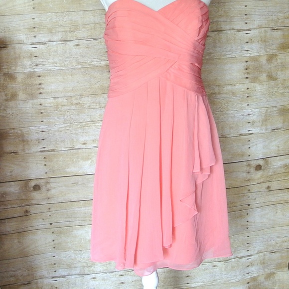 David's Bridal Strapless Crinkle Chiffon Dress 12 - Picture 2 of 9